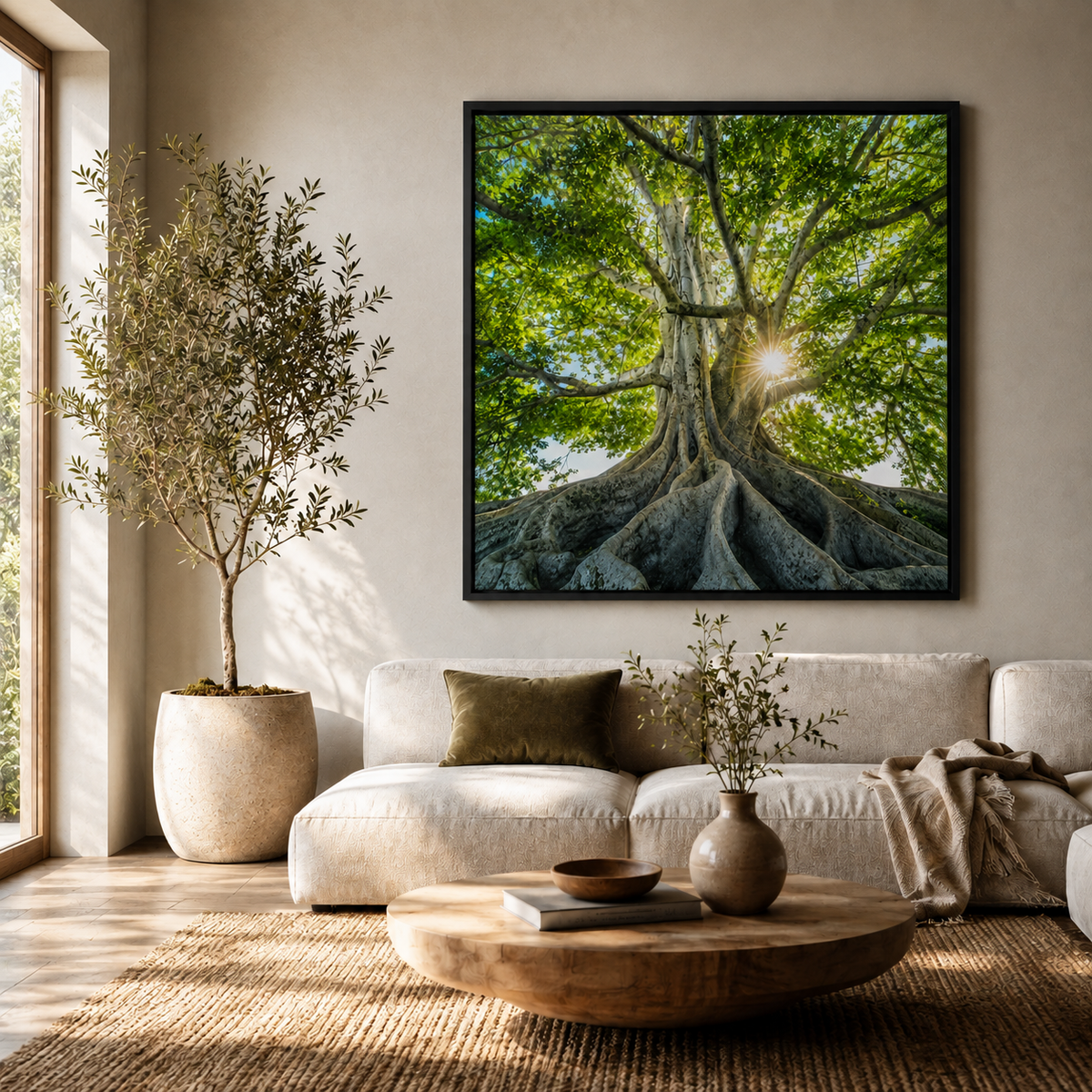 Quadro Árvore Verde e Raízes Iluminadas