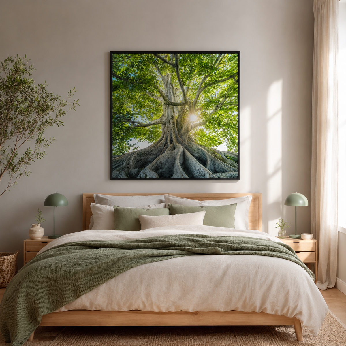 Quadro Árvore Verde e Raízes Iluminadas
