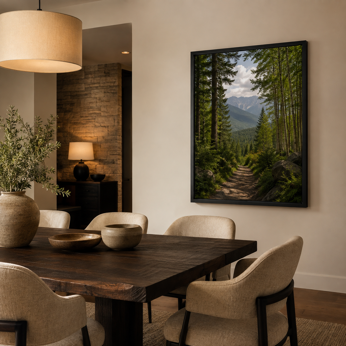 Quadro Trilha na Floresta e Montanhas