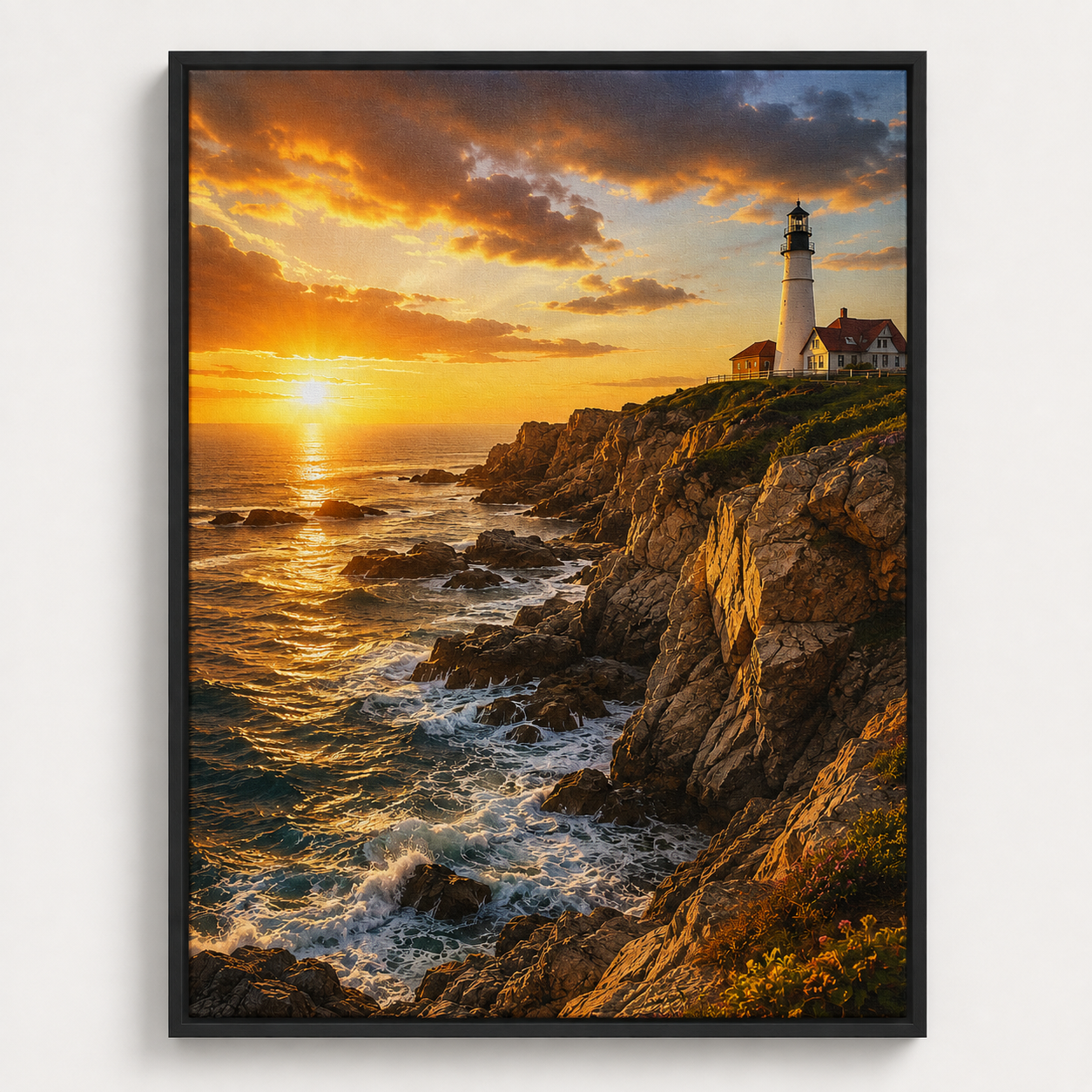 Quadro Farol ao Pôr do Sol