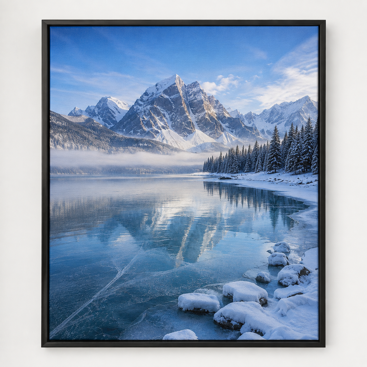 Quadro Paisagem de Montanhas Nevadas e Lago