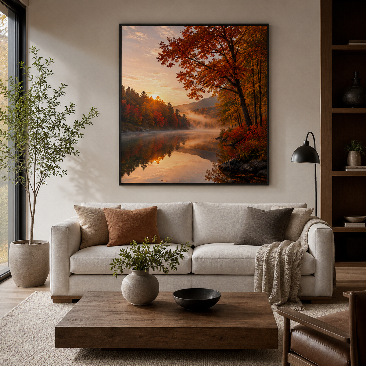 Quadro Paisagem de Outono no Lago