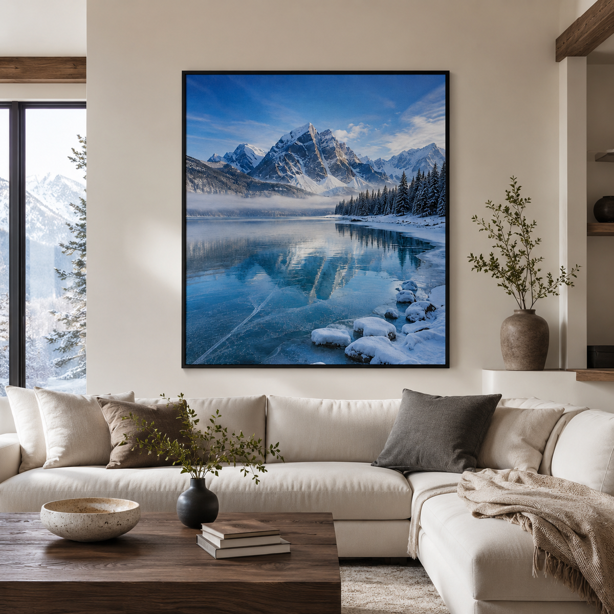 Quadro Paisagem de Montanhas Nevadas e Lago