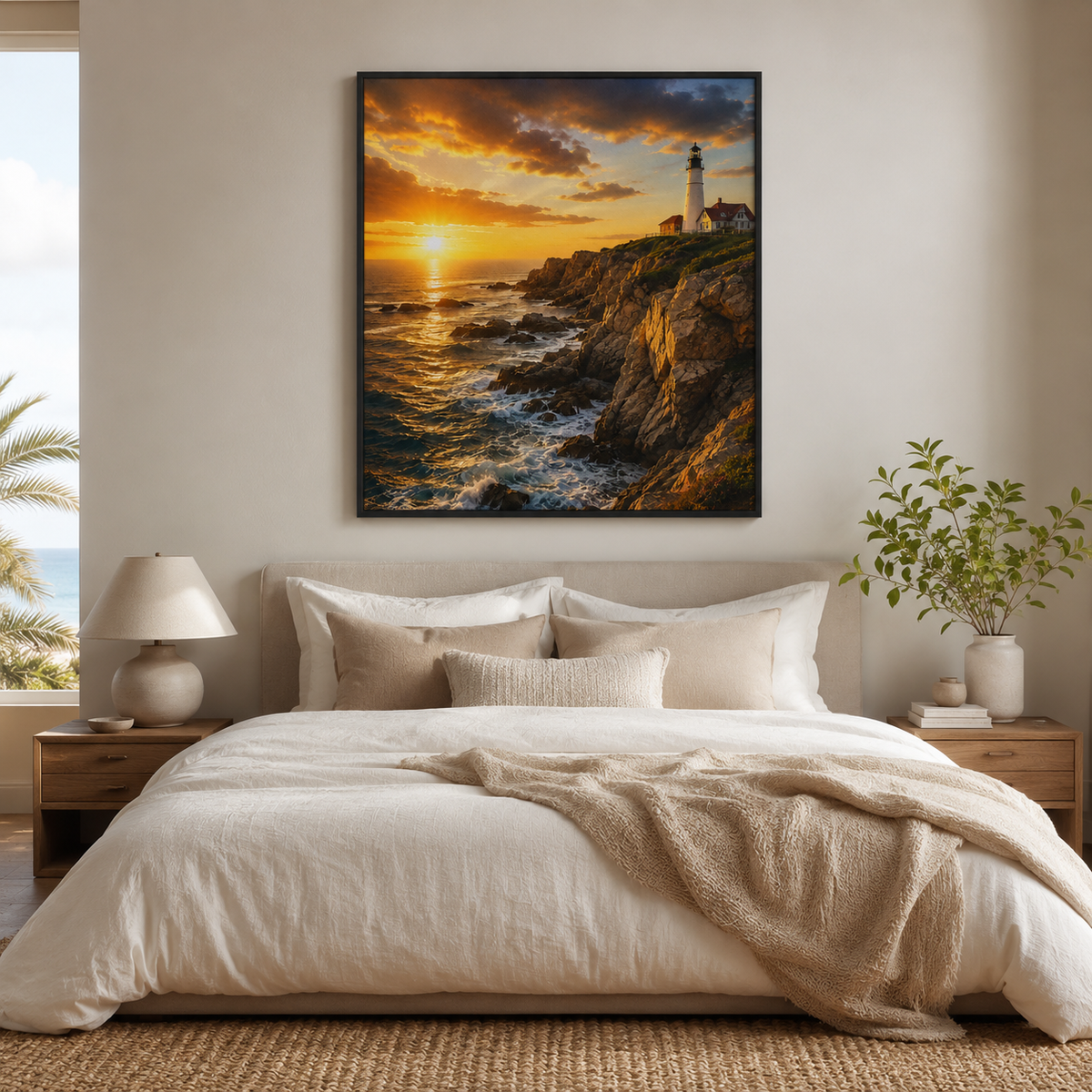 Quadro Farol ao Pôr do Sol