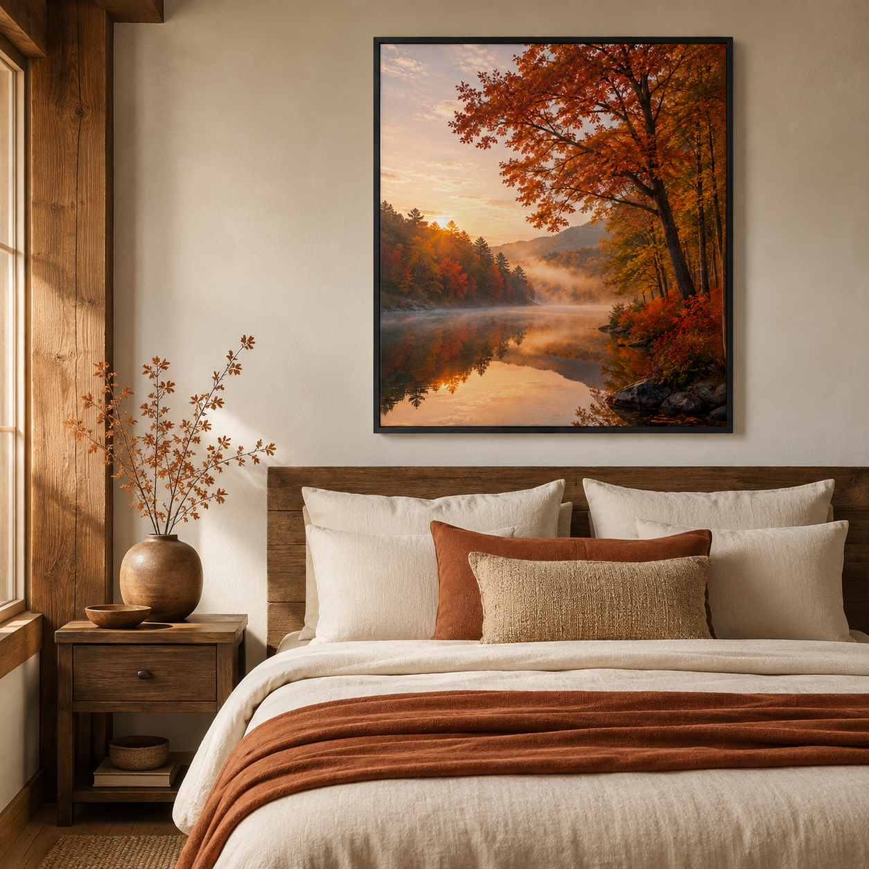 Quadro Paisagem de Outono no Lago