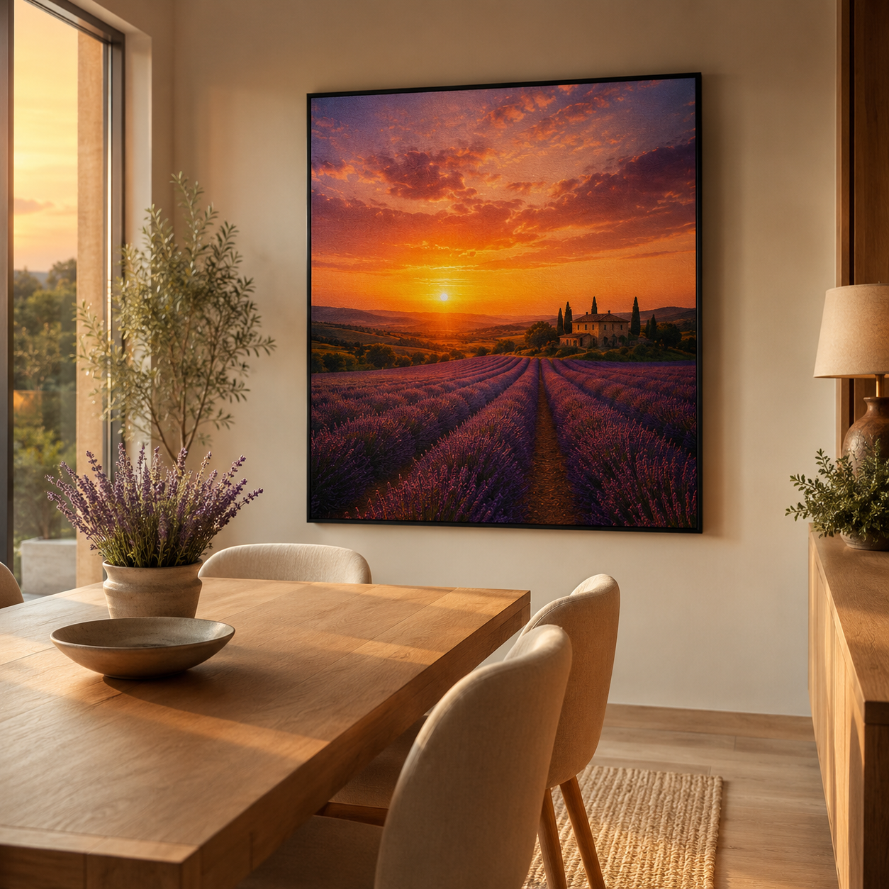Quadro Campo de Lavandas ao Pôr do Sol