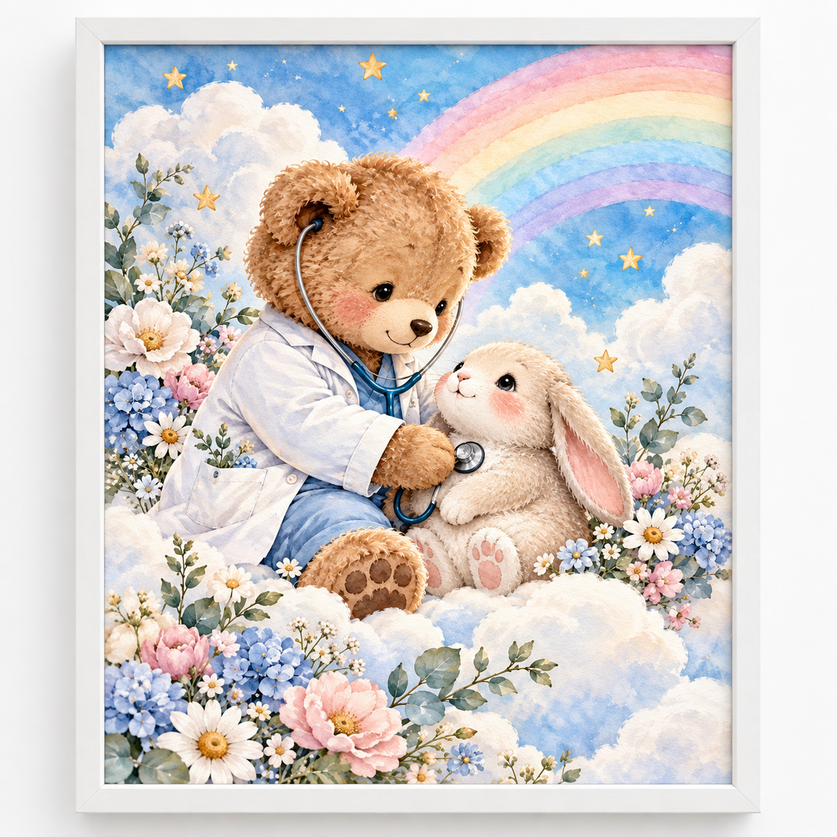Quadro Urso Médico Infantil com Coelho