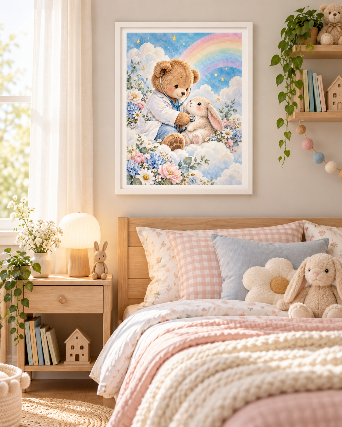 Quadro Urso Médico Infantil com Coelho
