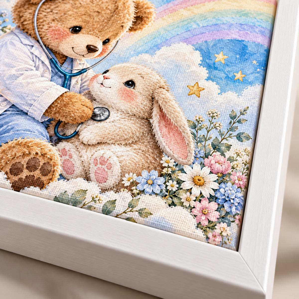 Quadro Urso Médico Infantil com Coelho