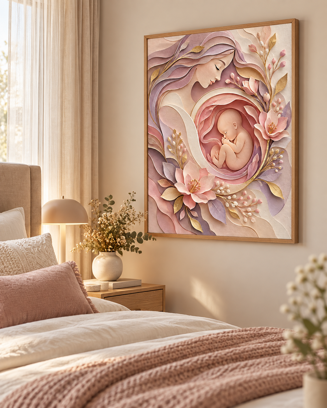 Quadro Mãe e Bebê em Arte Floral