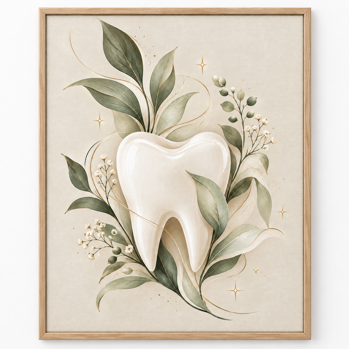 Quadro Dente com Folhagens Naturais