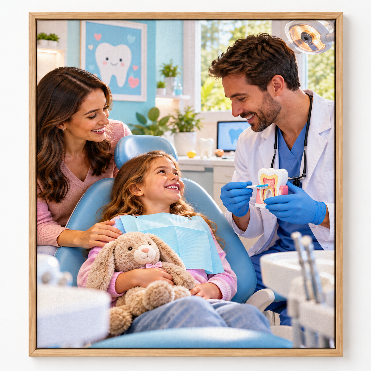 Quadro Odontologia Infantil com Dentista e Criança