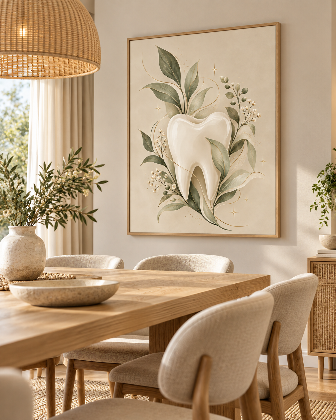 Quadro Dente com Folhagens Naturais