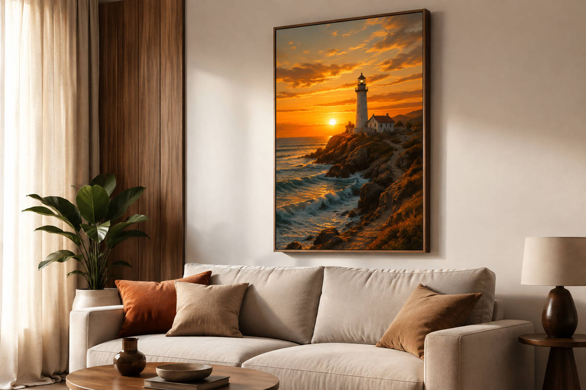 Quadro Farol ao Pôr do Sol