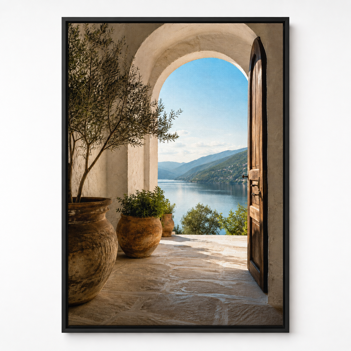 Quadro Vista Mediterrânea com Lago e Montanhas