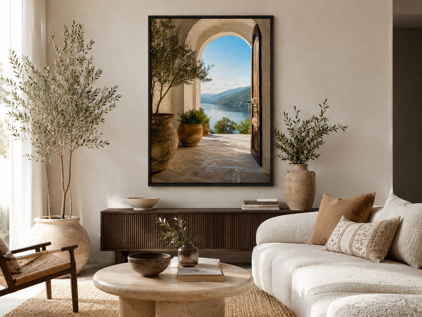 Quadro Vista Mediterrânea com Lago e Montanhas