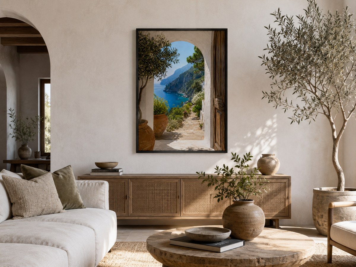 Quadro Costa Mediterrânea com Mar Azul e Falésias