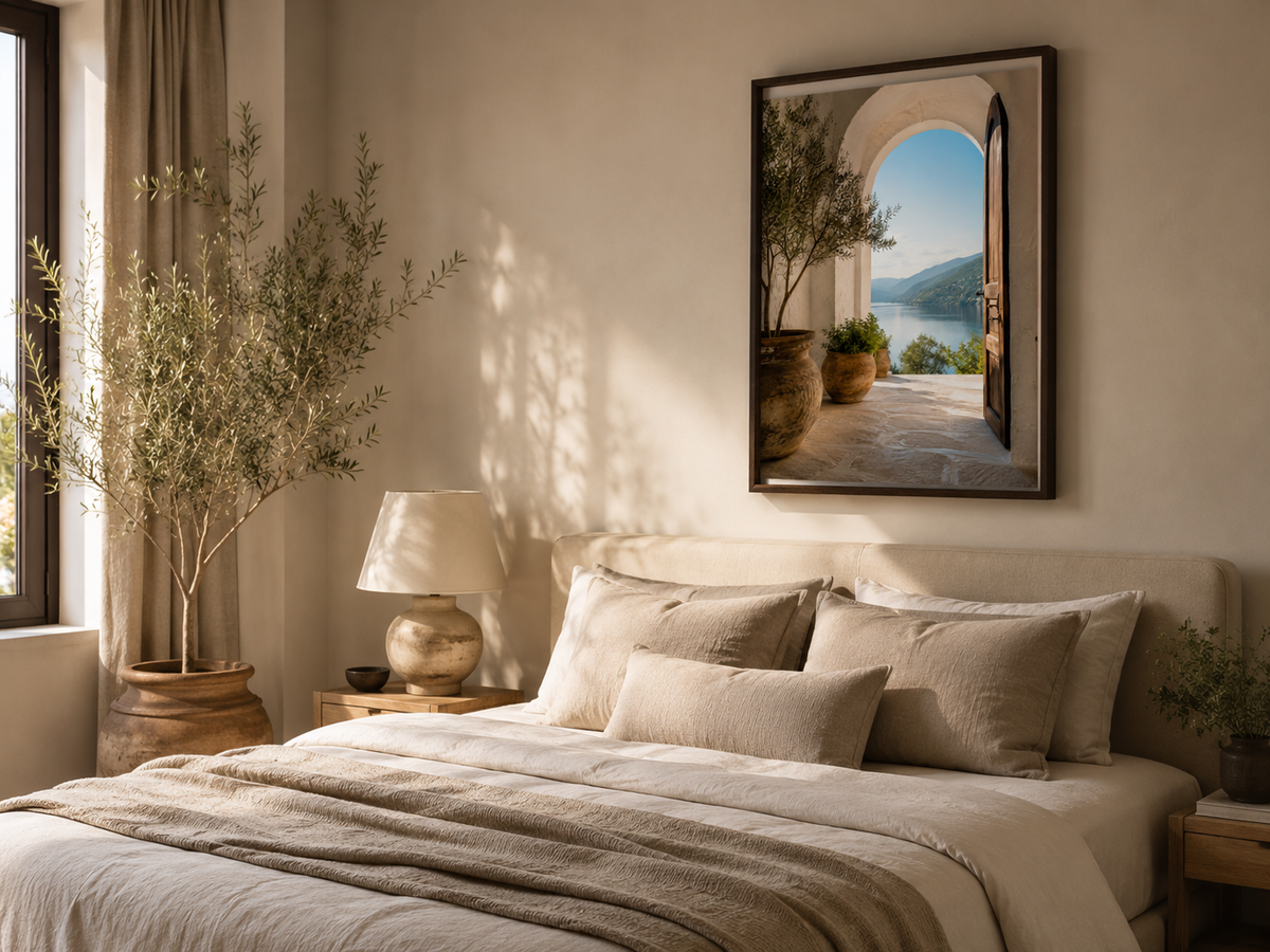 Quadro Vista Mediterrânea com Lago e Montanhas