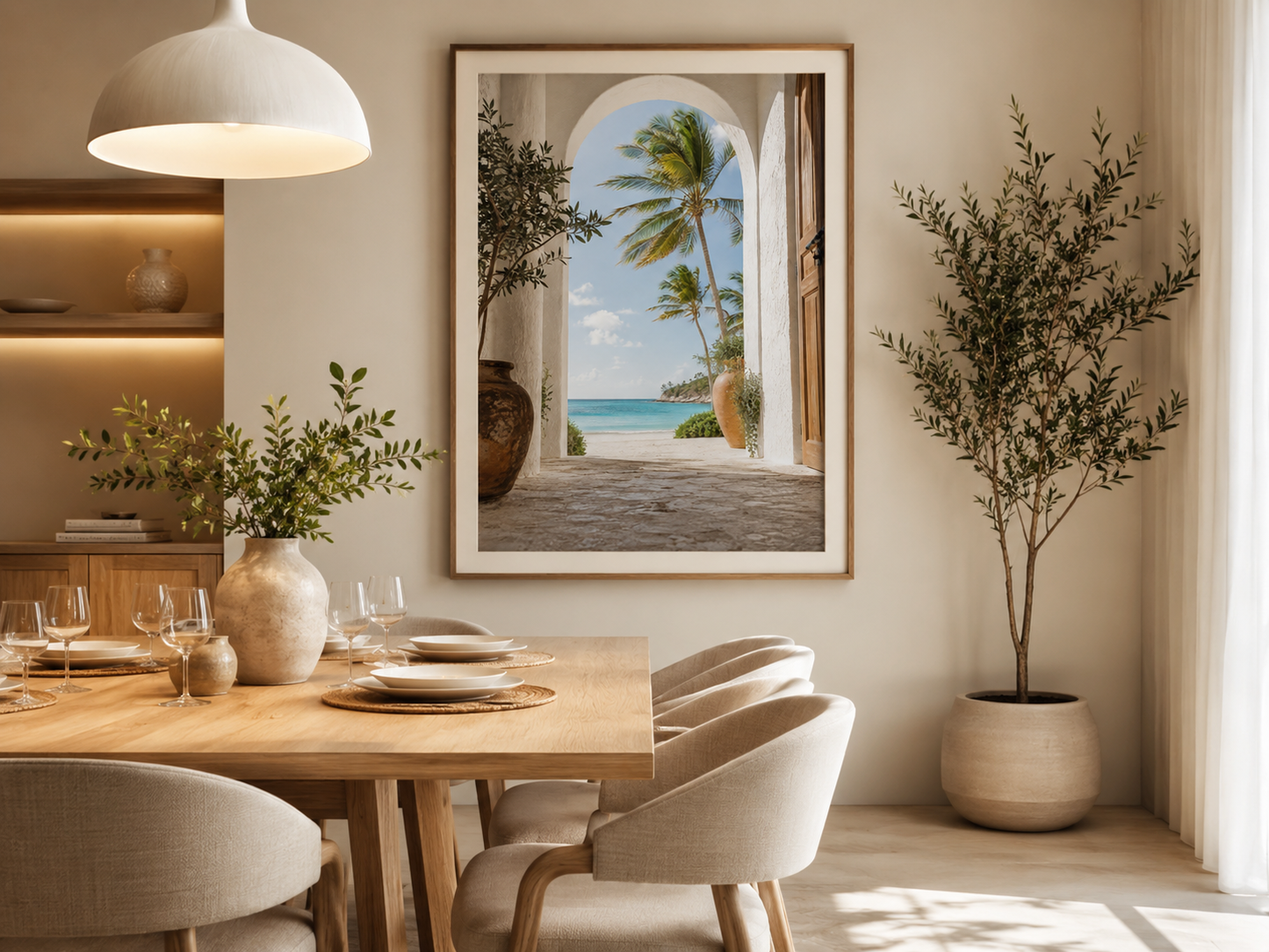 Quadro Paisagem Tropical com Mar Azul e Coqueiros