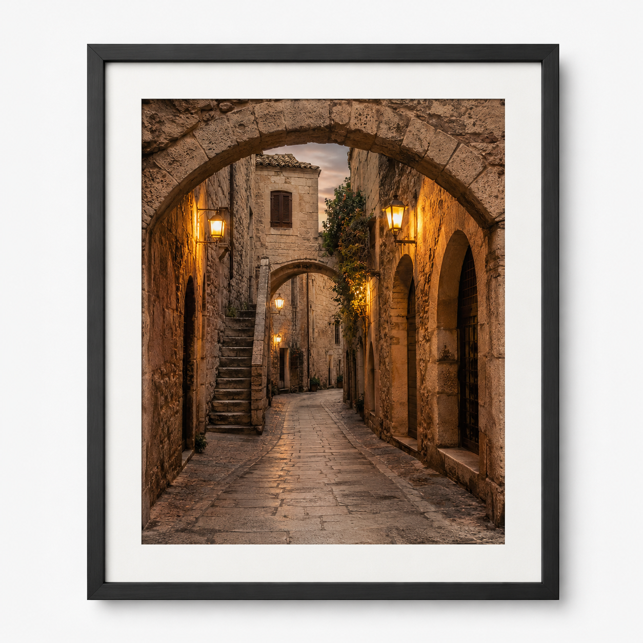 Quadro Rua Medieval com Arcos de Pedra