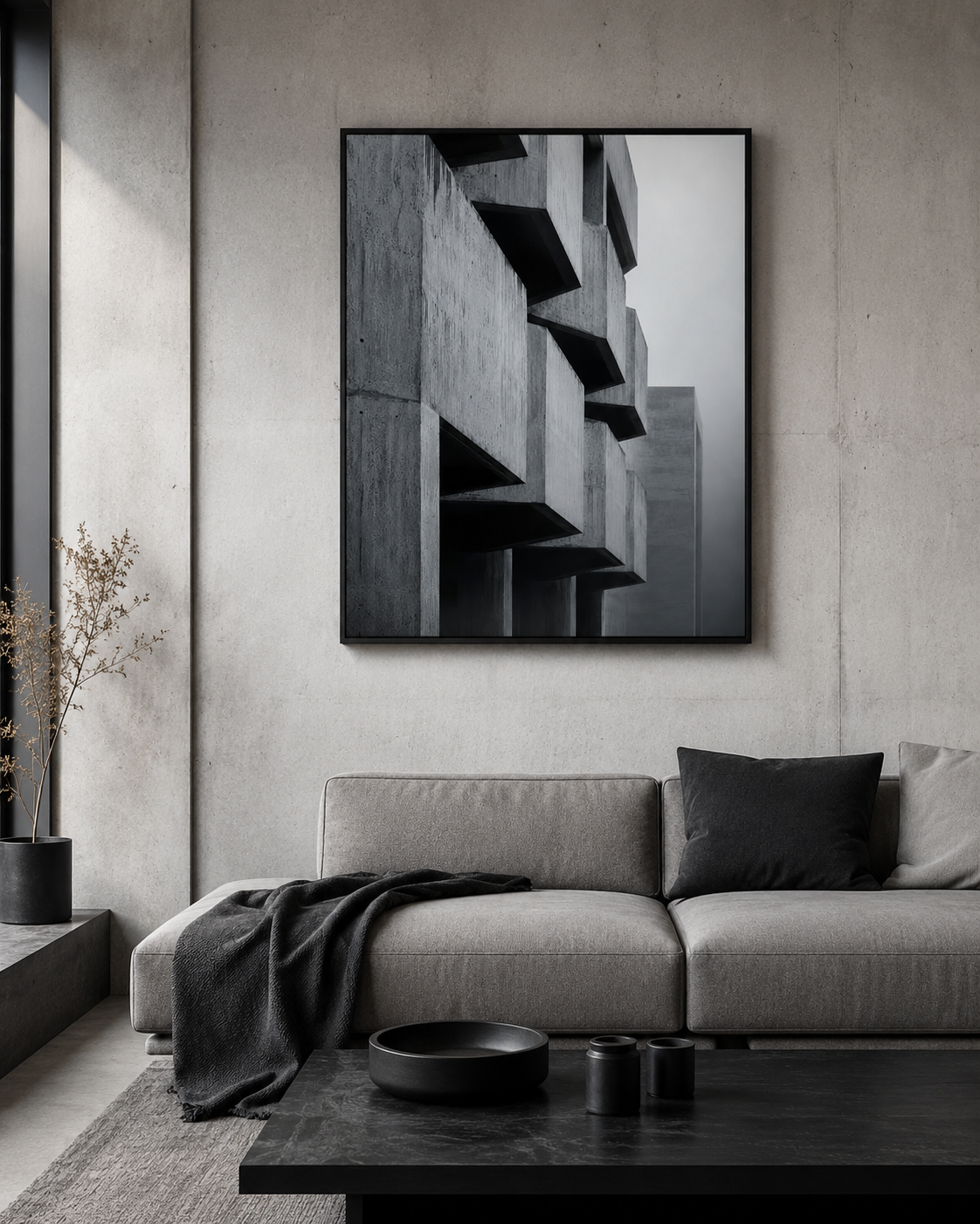 Quadro Concreto Minimalista em Tons de Cinza