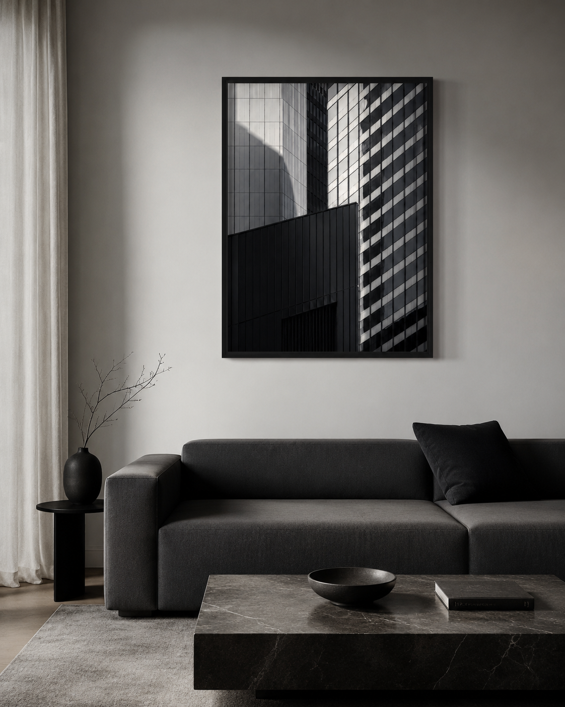 Quadro Fachadas de Vidro e Concreto em Preto e Branco