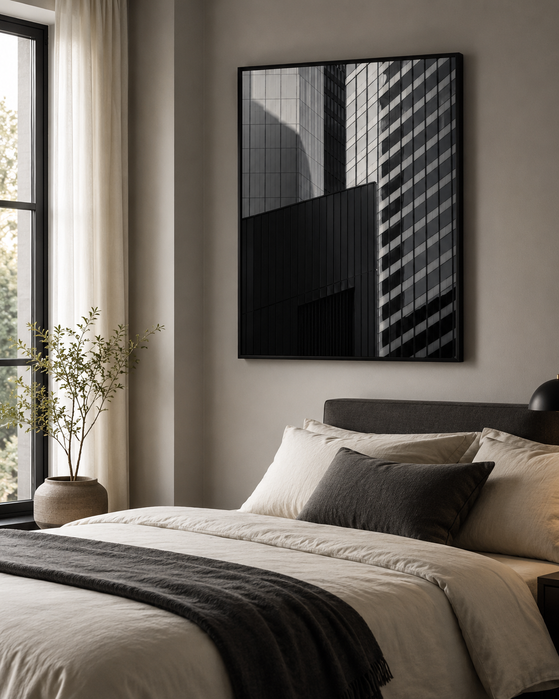 Quadro Fachadas de Vidro e Concreto em Preto e Branco
