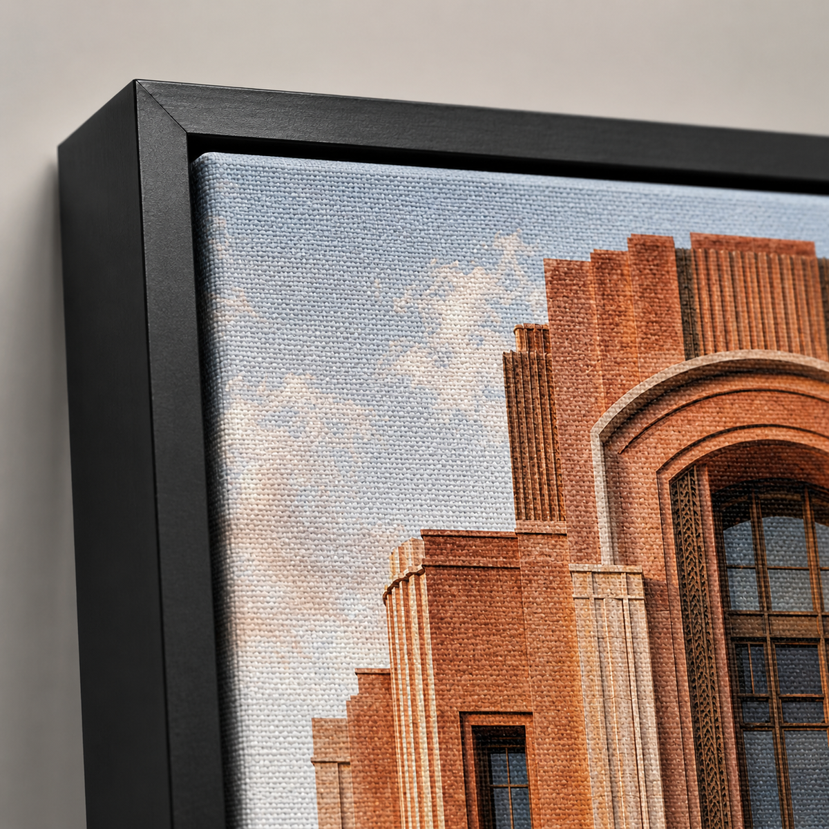 Quadro Fachada Elegante em Tons Dourados
