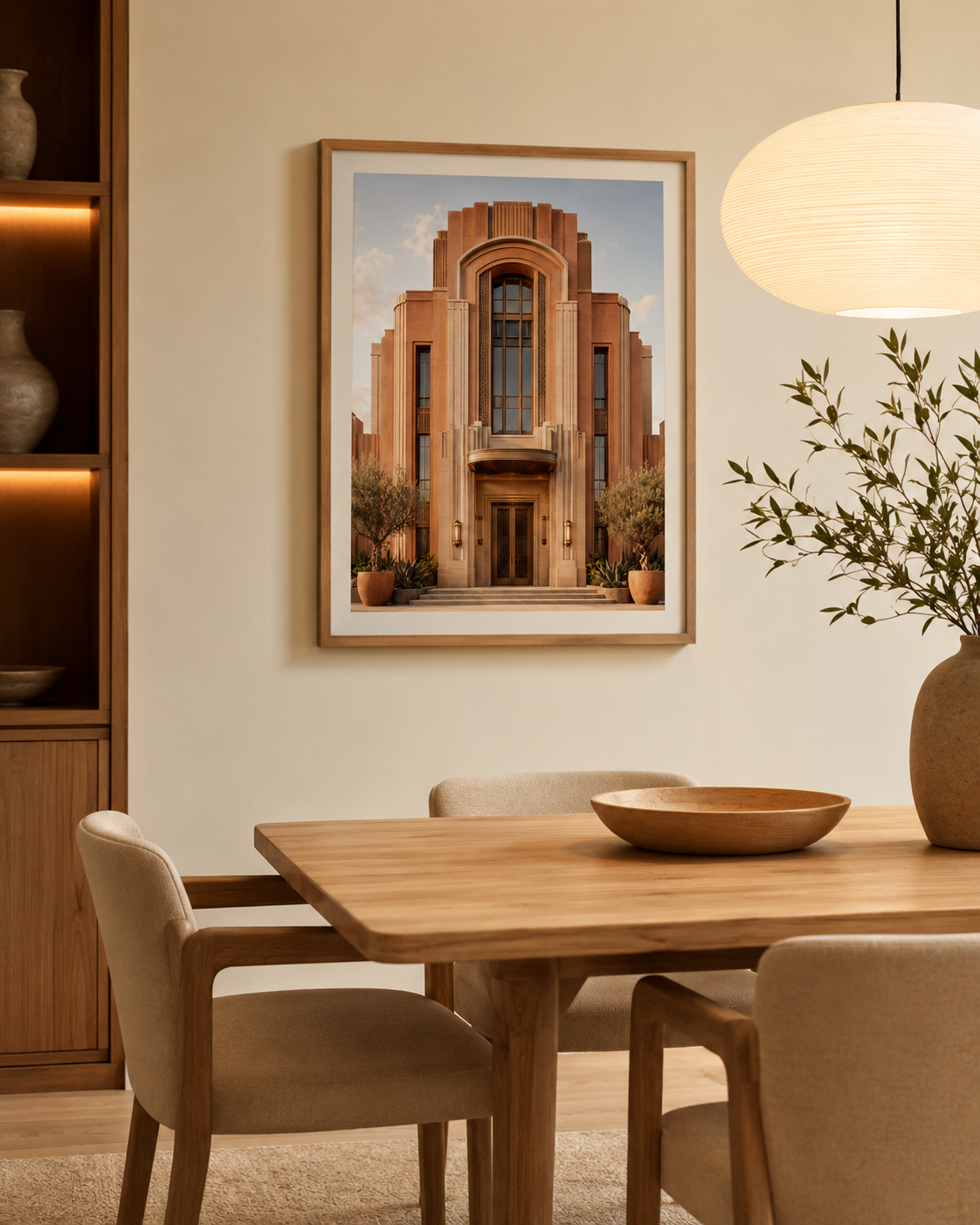 Quadro Fachada Elegante em Tons Dourados