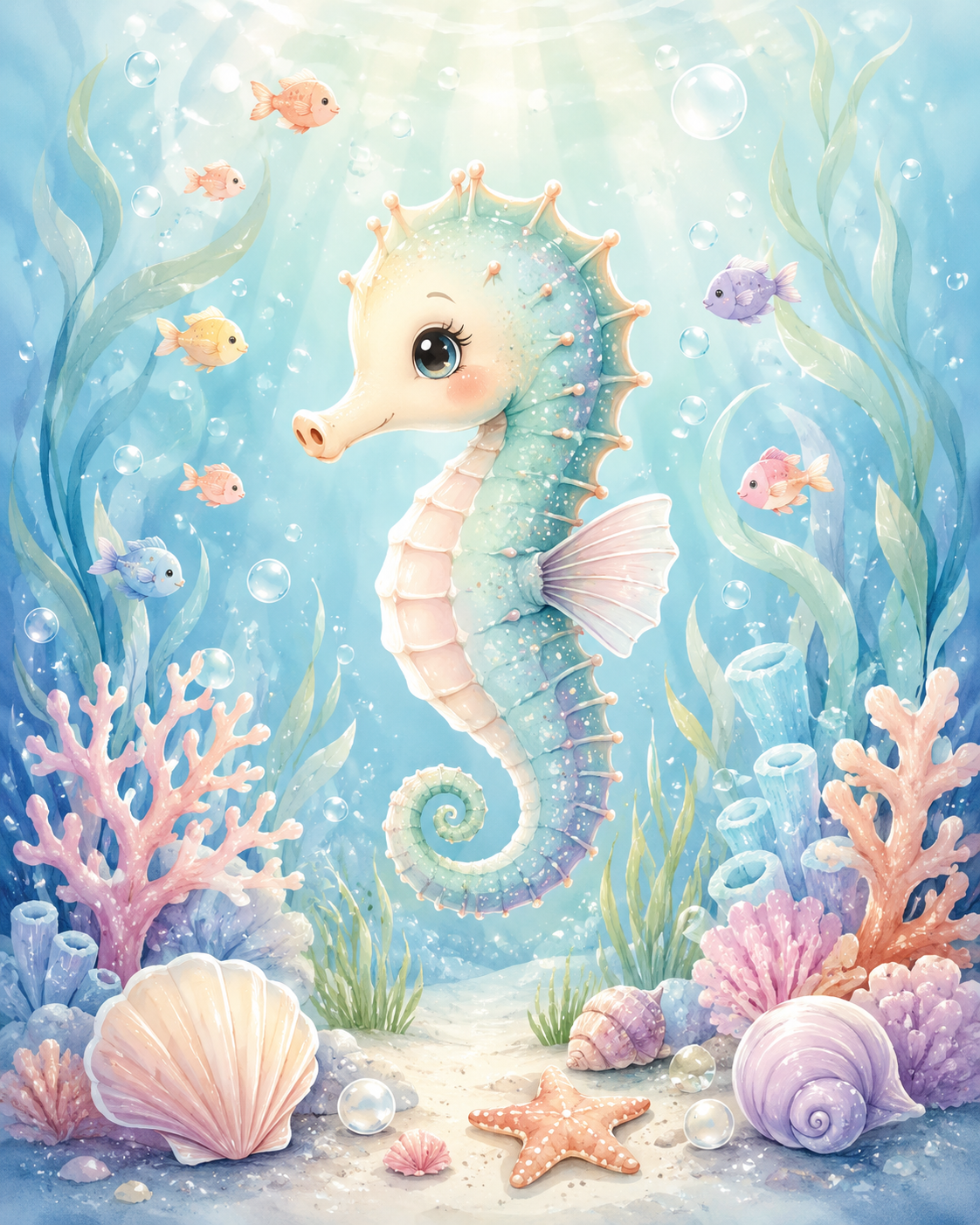 Quadro Cavalo-Marinho Fundo do Mar