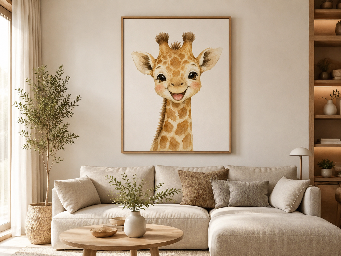 Quadro Infantil Girafa Sorridente em Aquarela