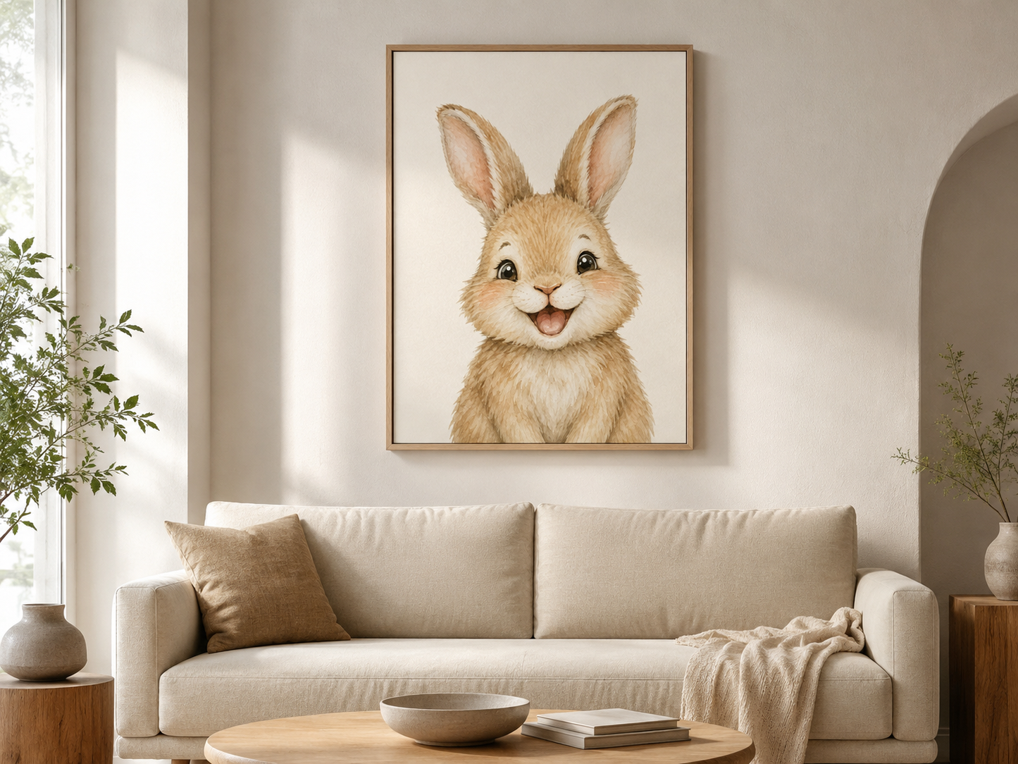 Quadro Infantil Coelhinho Feliz em Aquarela
