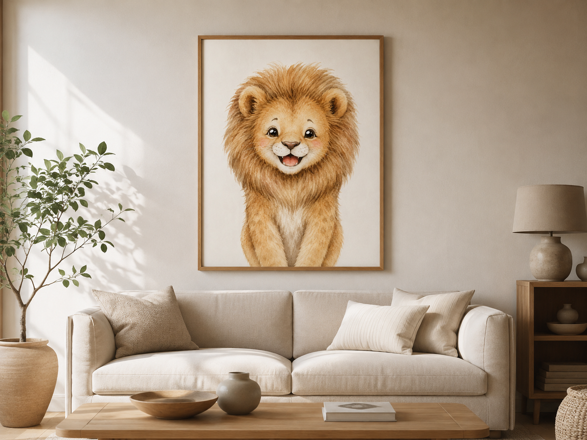 Quadro Infantil Leão em Aquarela
