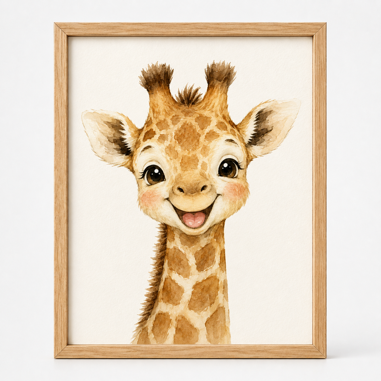 Quadro Infantil Girafa Sorridente em Aquarela