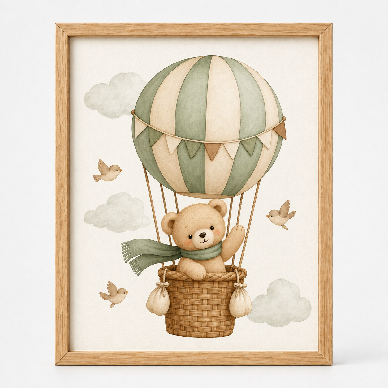 Quadro Infantil Ursinho no Balão Verde