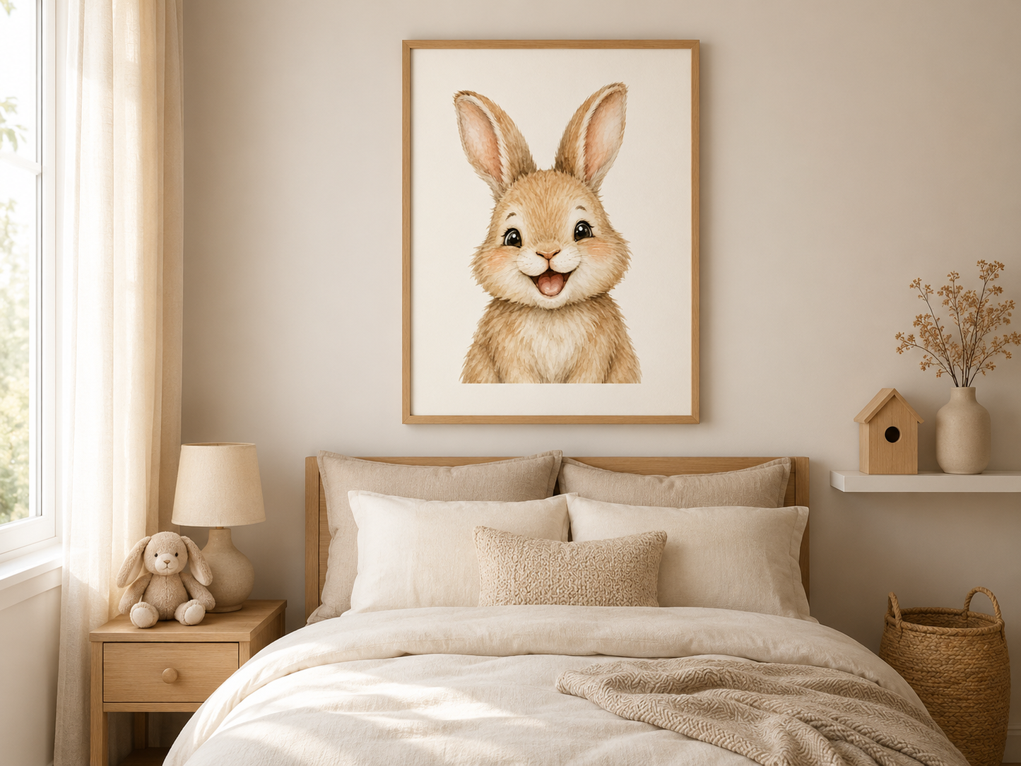 Quadro Infantil Coelhinho Feliz em Aquarela