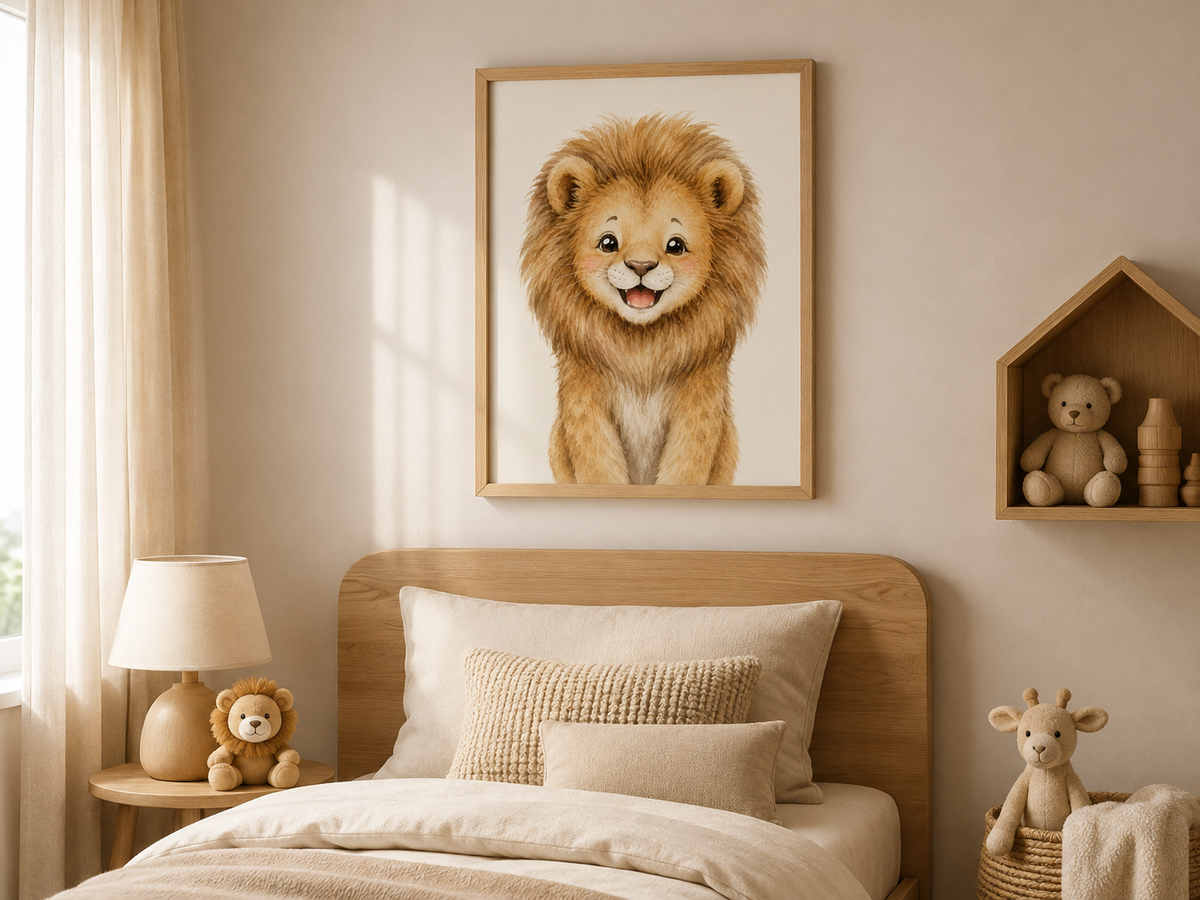Quadro Infantil Leão em Aquarela