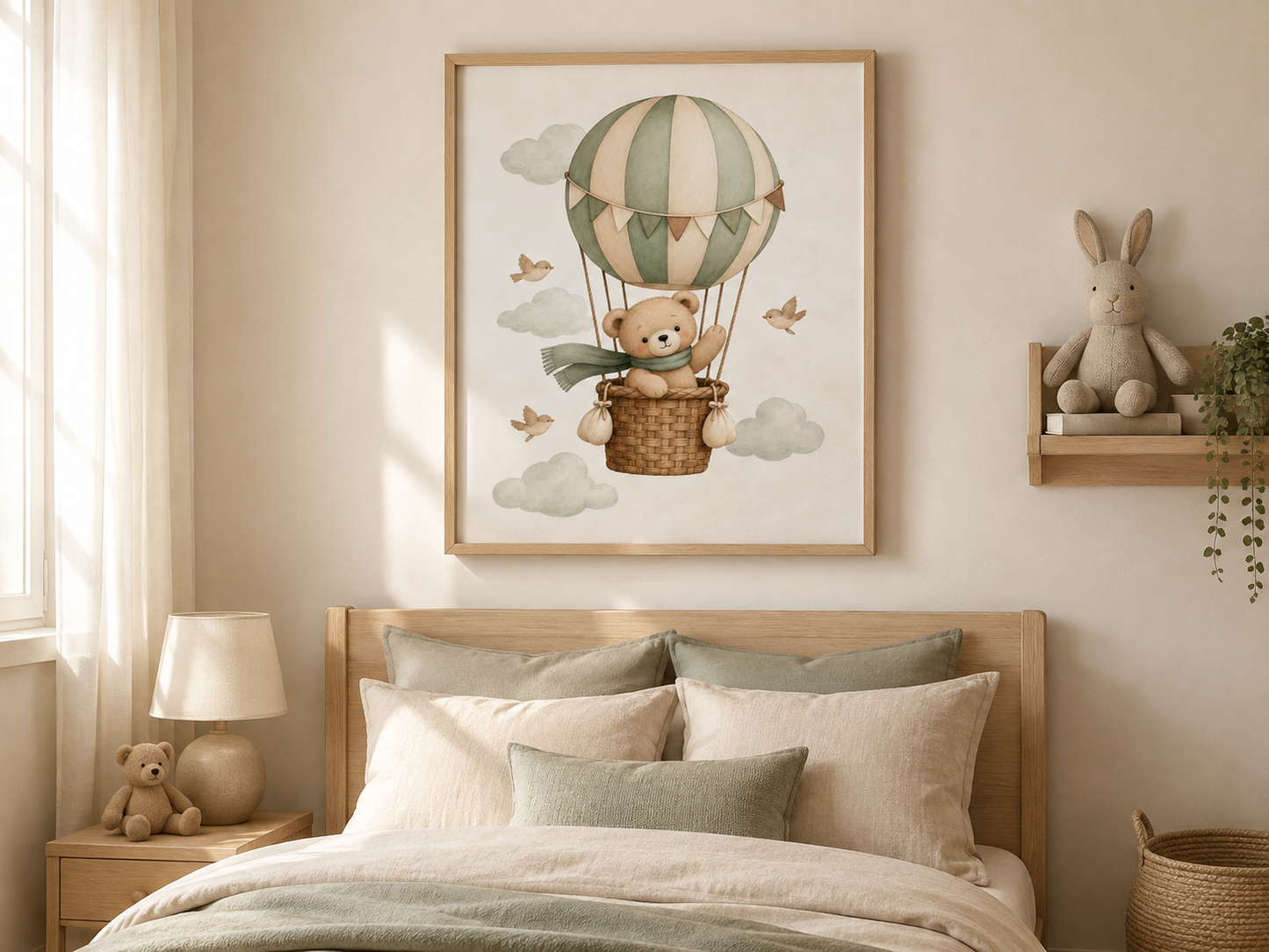 Quadro Infantil Ursinho no Balão Verde