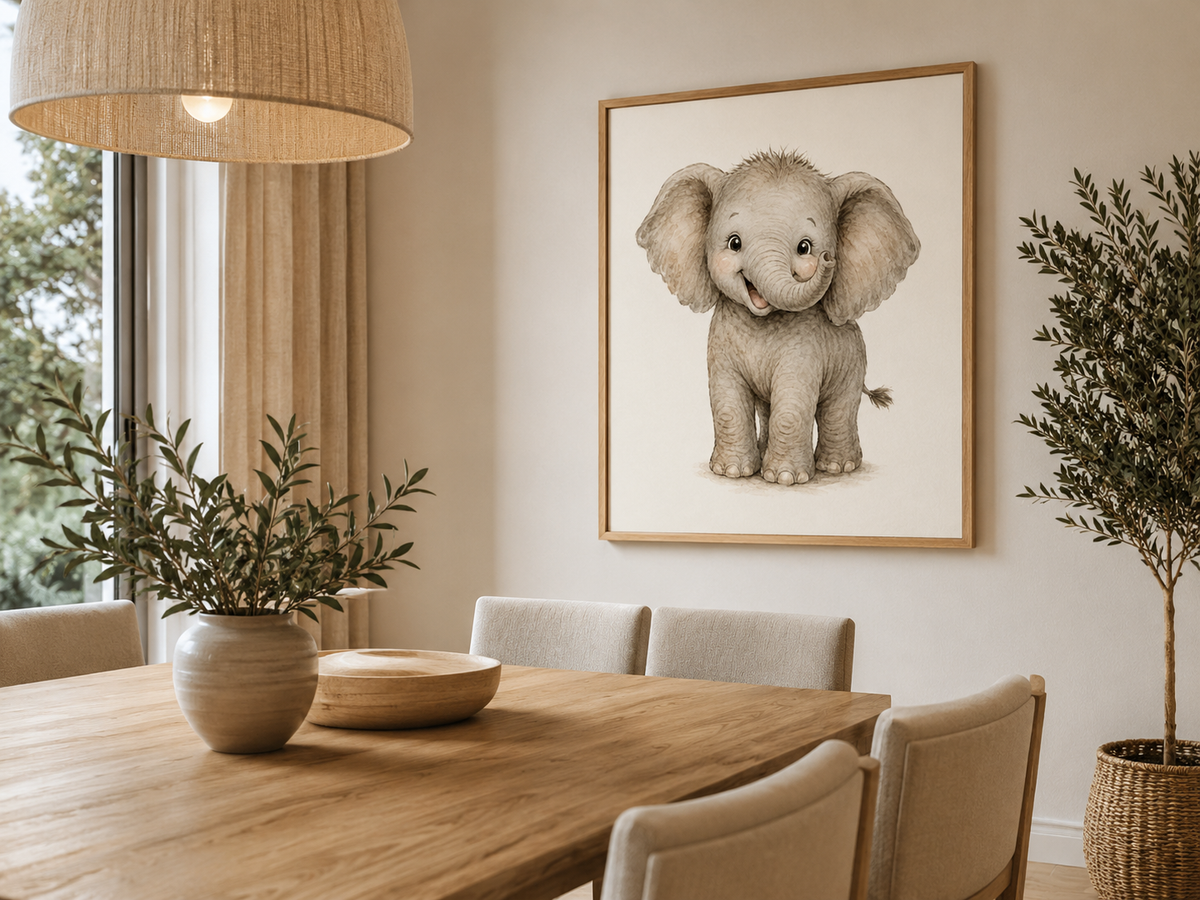 Quadro Infantil Elefantinho em Aquarela