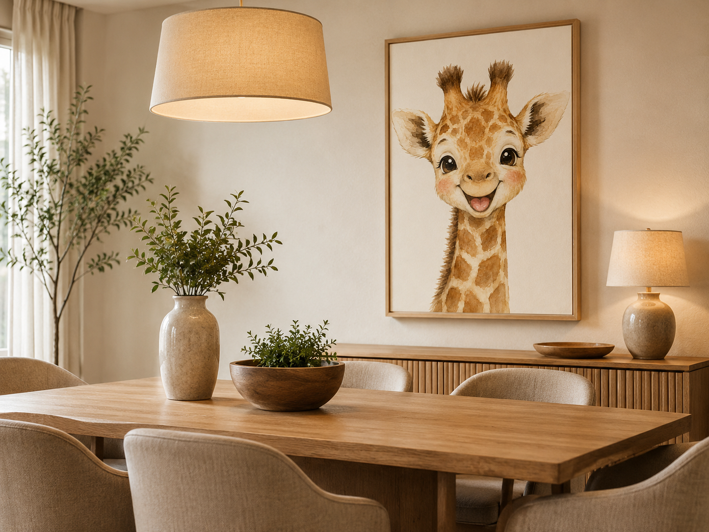 Quadro Infantil Girafa Sorridente em Aquarela