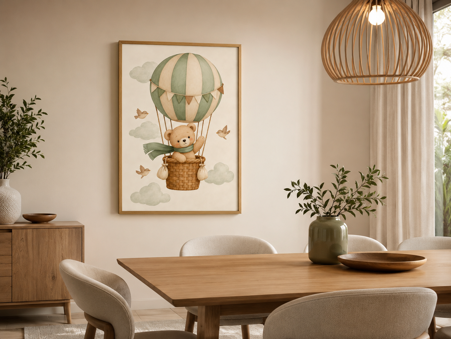 Quadro Infantil Ursinho no Balão Verde