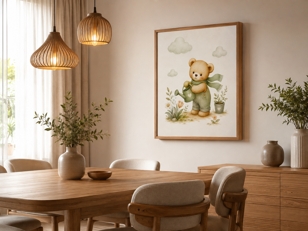 Quadro Infantil Ursinho Jardineiro com Regador