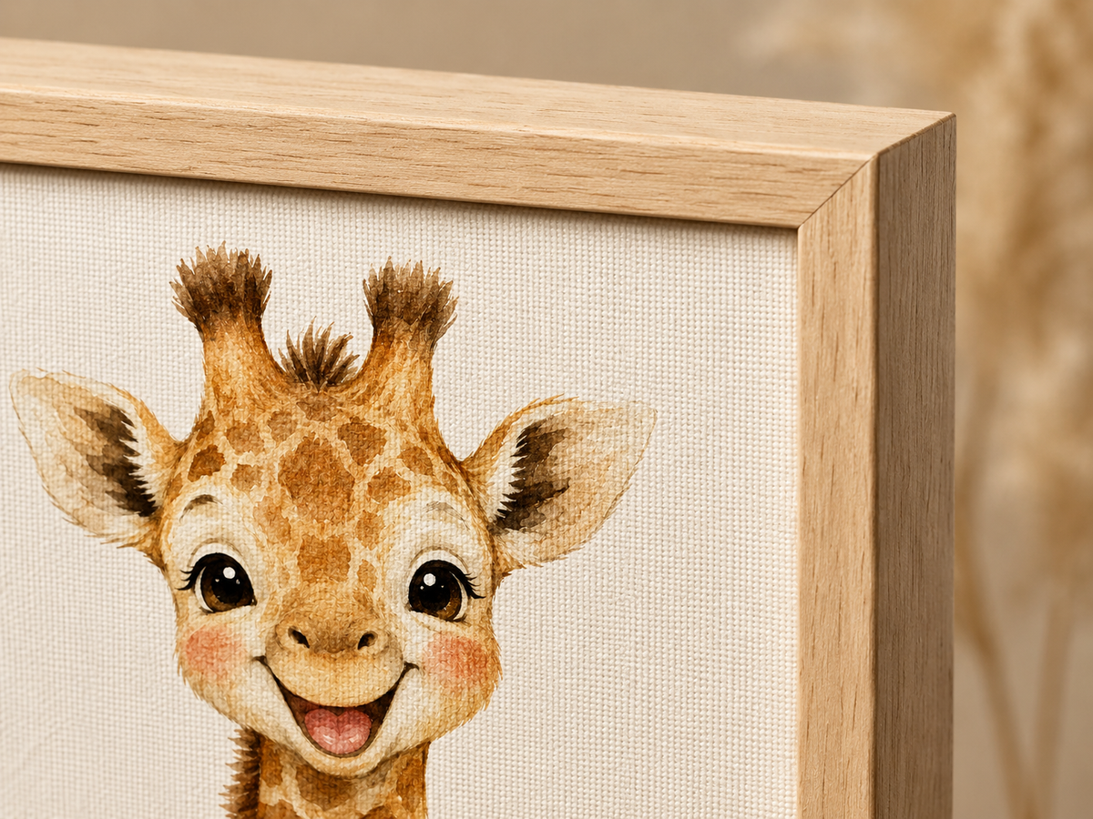 Quadro Infantil Girafa Sorridente em Aquarela