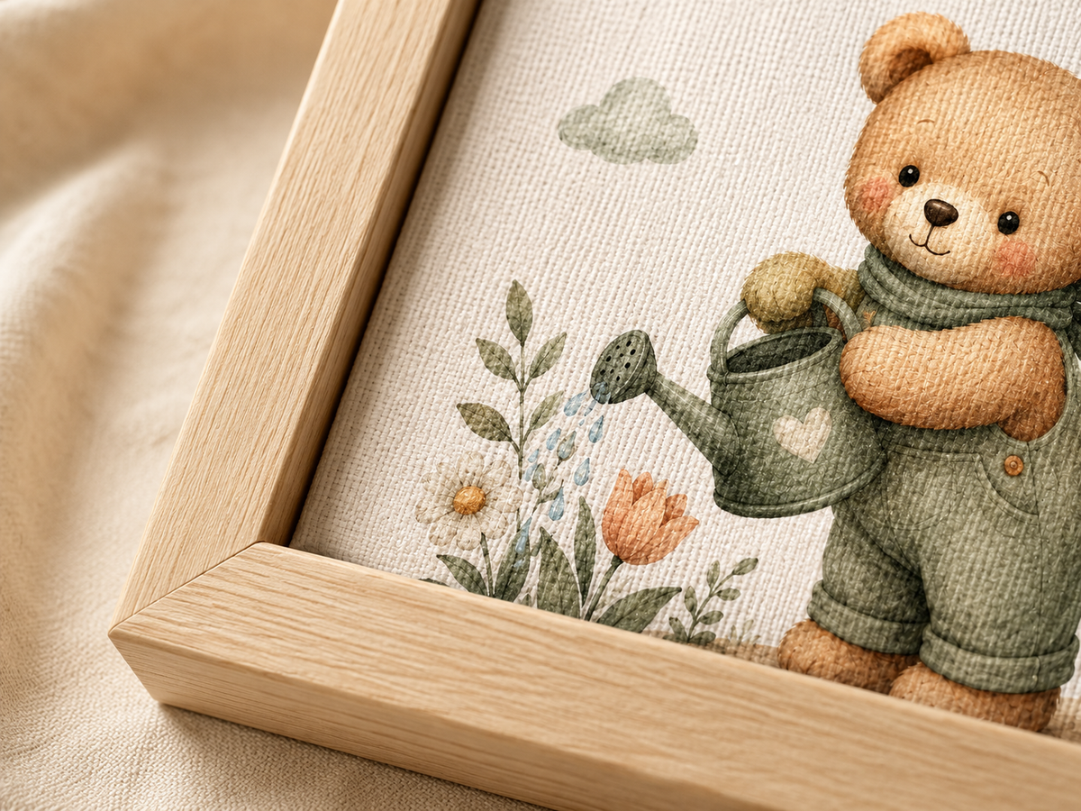 Quadro Infantil Ursinho Jardineiro com Regador