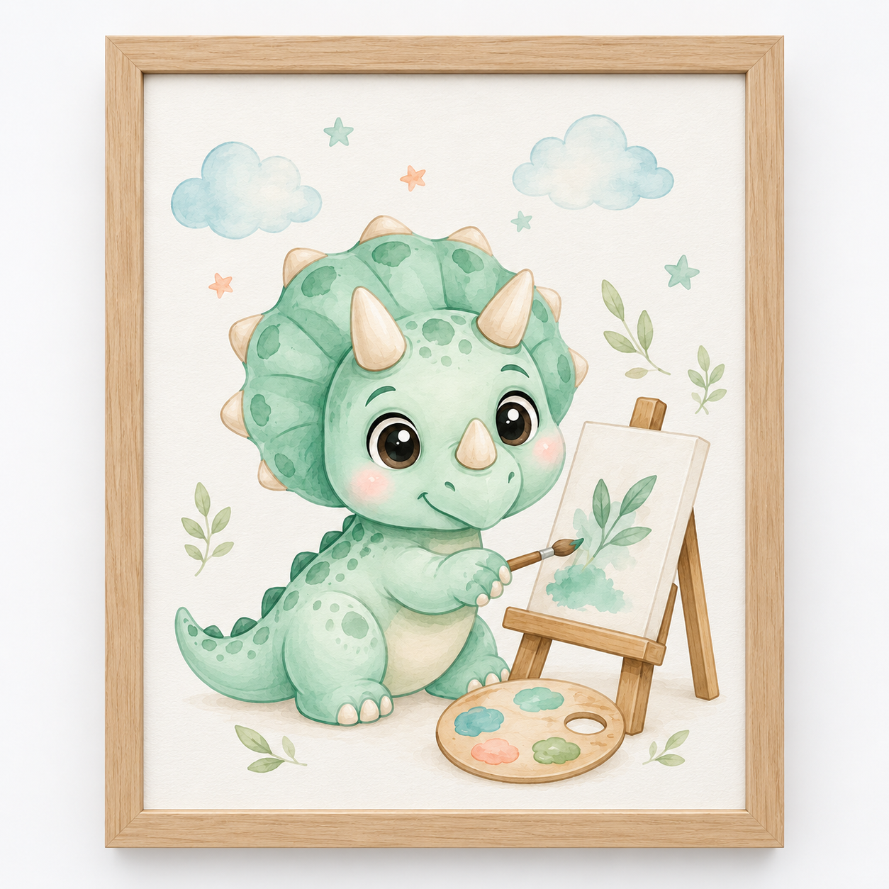 Quadro Dinossauro Pintor em Aquarela