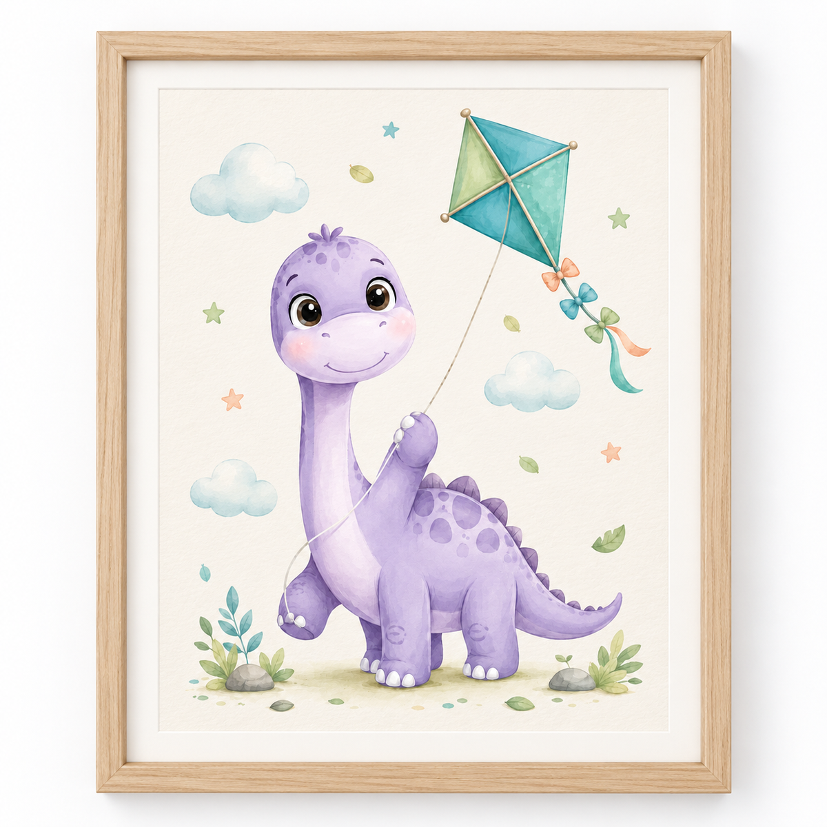 Quadro Dinossauro com Pipa em Aquarela