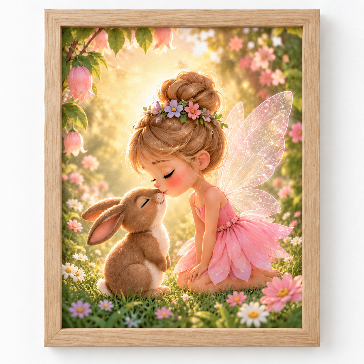 Quadro Fada e Coelhinho no Jardim Encantado