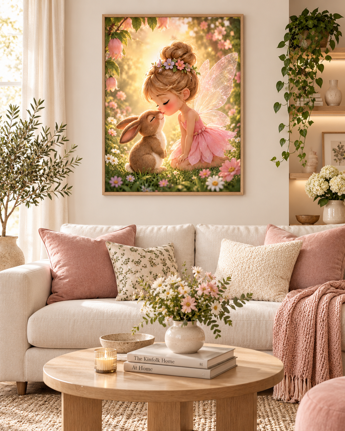 Quadro Fada e Coelhinho no Jardim Encantado