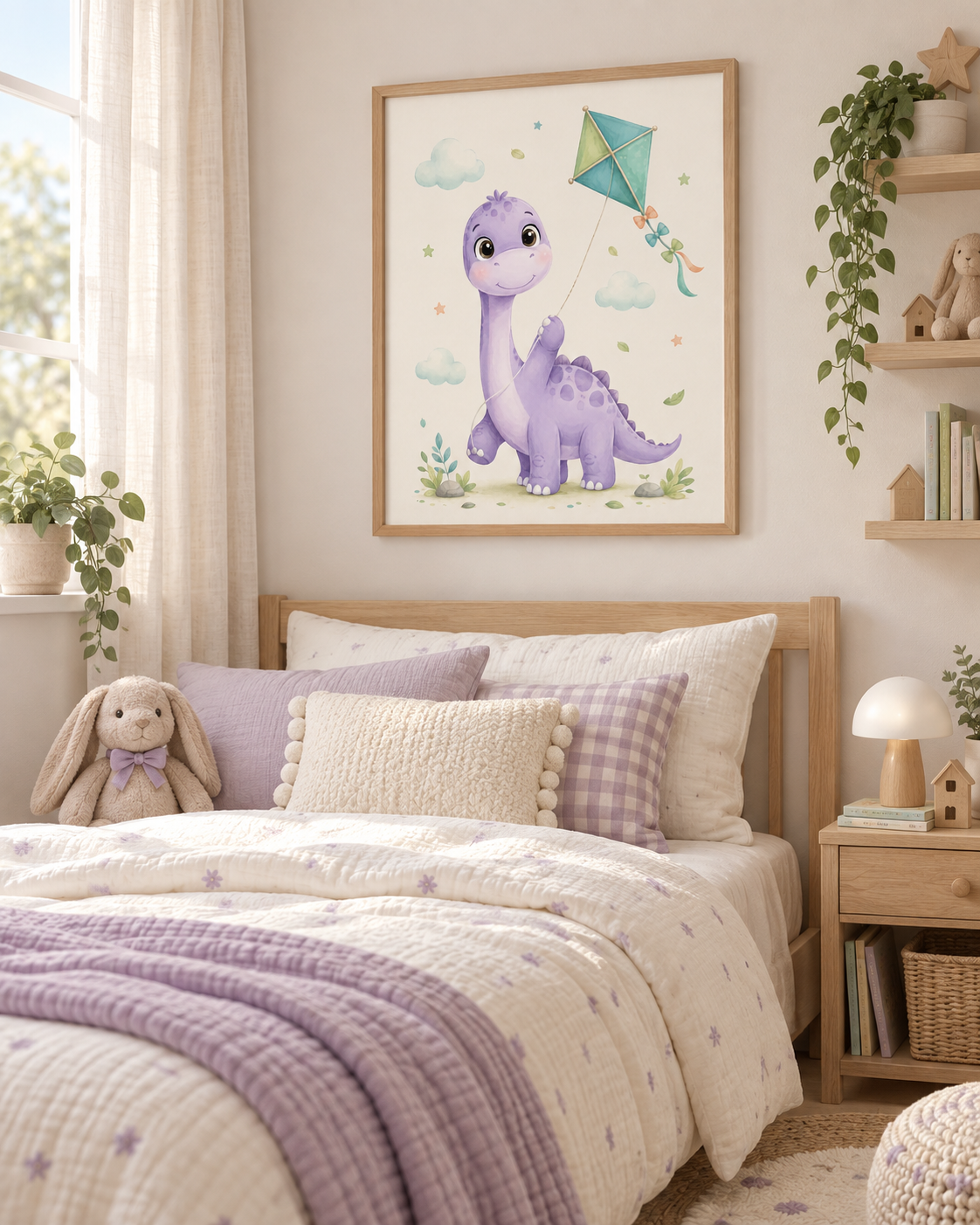 Quadro Dinossauro com Pipa em Aquarela