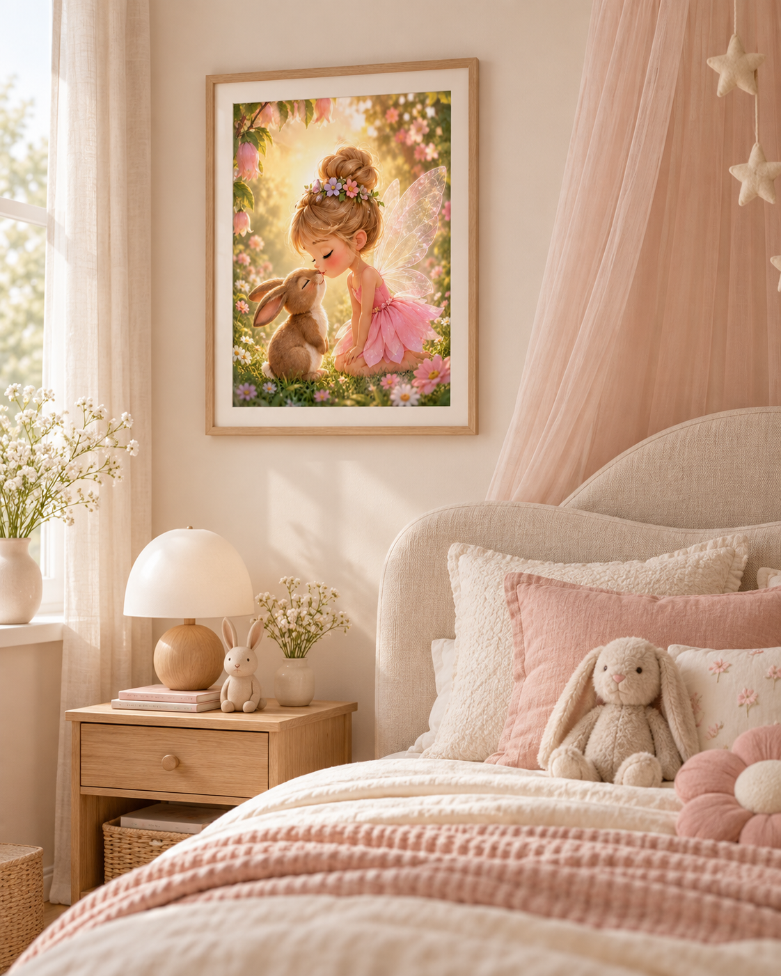 Quadro Fada e Coelhinho no Jardim Encantado